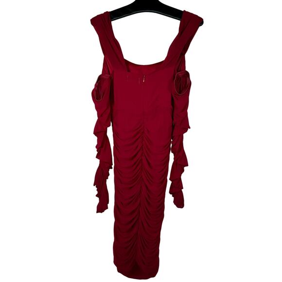 Novan Lima Dress Burgundy Ruched Cold Shoulder Small NWT - Picture 2 of 8